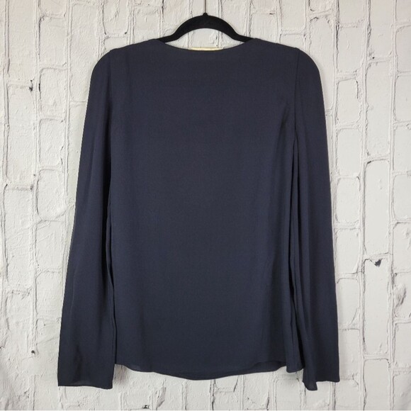 Vanessa Bruno solid black silk long sleeve cross drapey faux wrap blouse top - Picture 5 of 9